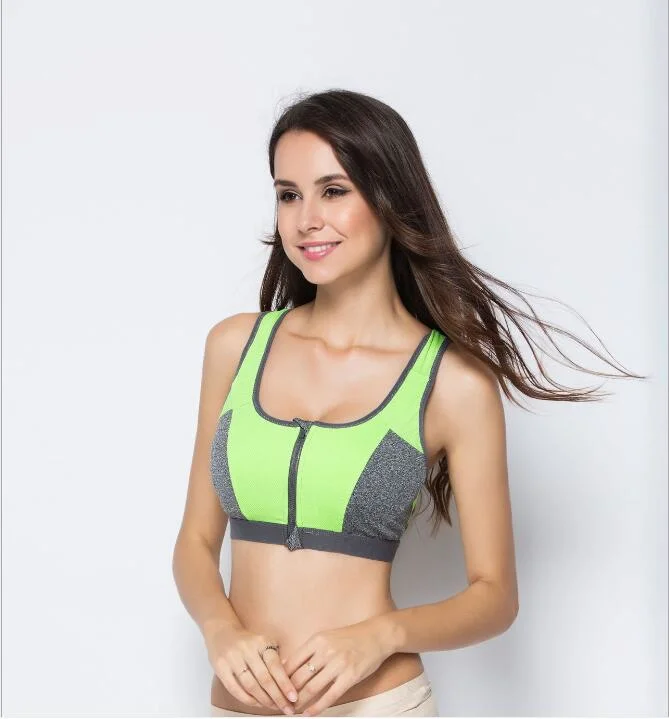 Women′s Sports Underwear Yoga Top Zipper Breathable Double Wear Bra